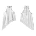 thumbnail image 4 of Karymi Womens Summer Tops Halter Neck Asymmetric Tank Top, Twist Sleeveless Floral Lace Trim Irregular Long Hem Loose Flowy Camisole, Satin Layering Blouse Cute Tops for Women, 4 of 7