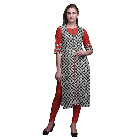 Bimba Rayon Slub Straight Kurti 3/4 Sleeve Printed Tunic Top Summer Clothing