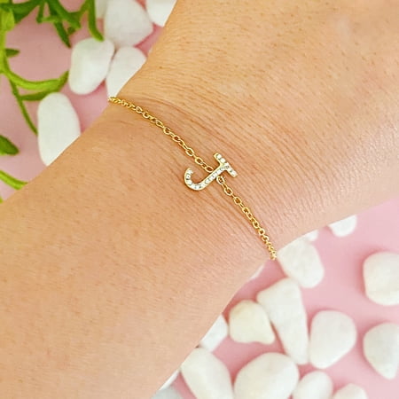 Ellison+Young Dainty Sparkle Initial Bracelet for Women, A-Z Personalized Jewelry Gifts