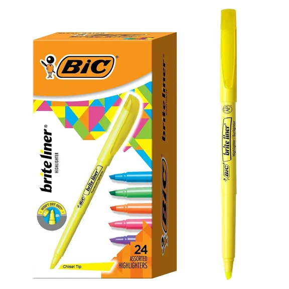 BIC Brite Liner Highlighter Chisel Tip Assorted Ink 24 per Set BL241AST