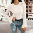 thumbnail image 1 of Daiosportswear Chandails à Manches Longues Côtelés pour Femmes, Hauts Ajustés à Col Rond en Coton, Tricot Extensible, Couche de Base Décontractée, T-Shirts de Base Beige G(L), 1 of 5