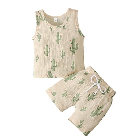 

Bagilaanoe 2pcs Baby Girl Boy Short PantsSet Sleeveless Rainbow Print Tank Tops Shorts 3M 6M 12M 18M 24M 3T Summer Outfit