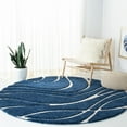 thumbnail image 2 of SAFAVIEH Florida Tamzen Abstract Shag Area Rug, Navy/Ivory, 5' x 5' Round, 2 of 11