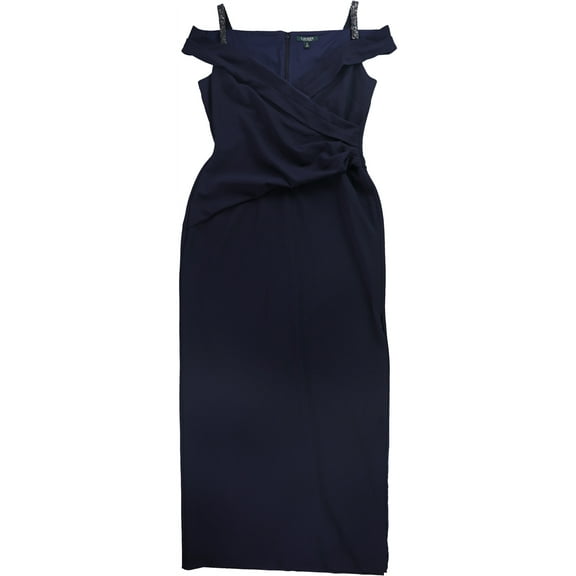 Ralph Lauren Womens Beaded Gown Dress, Blue, 12