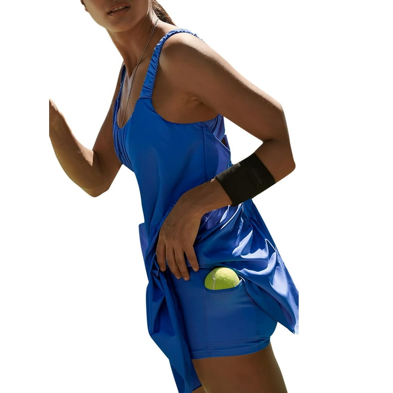 Biekopu Women Summer Tennis Dress,Cutout Loose Sleeveless Dresses with Built  in Shorts and Bra 