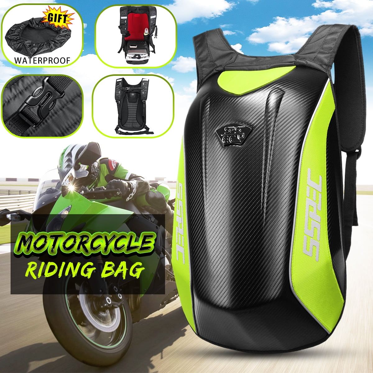 housesweet Hard Shell Motorcycle Backpack Waterproof Motorcycle Riding Bag High Capacity Durable Travel Bag 