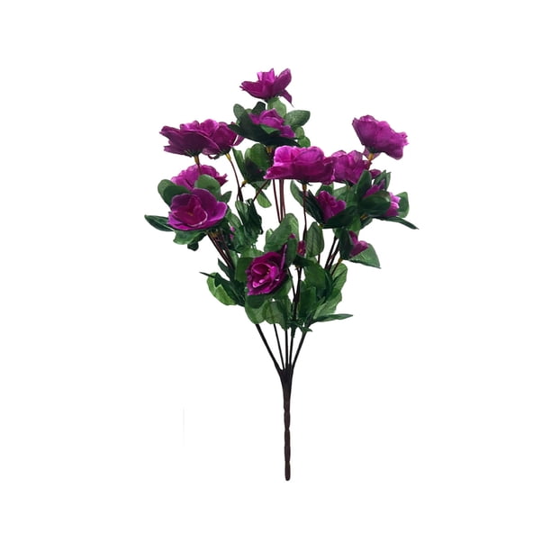 Real Sentir Flores Artificial Azalea Ramo Rosa Caliente 13.78In, Ornamentos Rojos Oscuros, Simulación Verde para Arreglo de Decoración Del Jardín Del Hogar