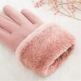 thumbnail image 2 of Women Gloves Winter Touch Screen Ladies Suede Mittens Warm Fleece Cuff Windproof Driving (Pink), 2 of 7