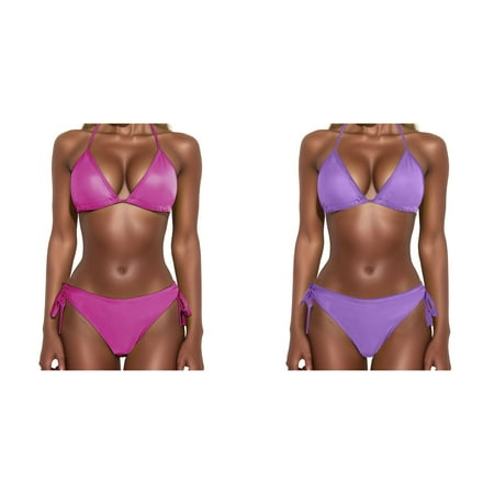 Lojoutye 2 Pack(Purple 1PCS & Hot Pink 1PCS) Multipack Up Swimsuit Two Size Women Push Beachwear Bikini Plus Piece Sets Swimwears Tankinis Set