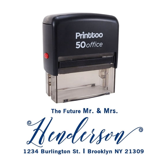 Printtoo Personalized Blue Self Inking Address Stamp Custom Future Mr Mrs Rubber Stamper-68 x 30 mm