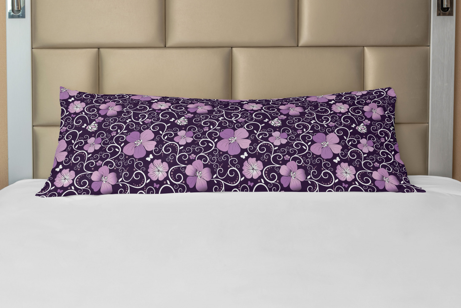 Floral Body Pillow Case Cover with Zipper, Butterfly Silhouettes with