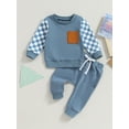 thumbnail image 2 of Douhoow Toddler Baby Boy Fall Winter Outfits Long Sleeve Checkerboard Print Sweatshirt Pullover Tops + Joggers Sweatpants Infant Boys 2Pcs Tracksuit 0-3 Years, 2 of 9