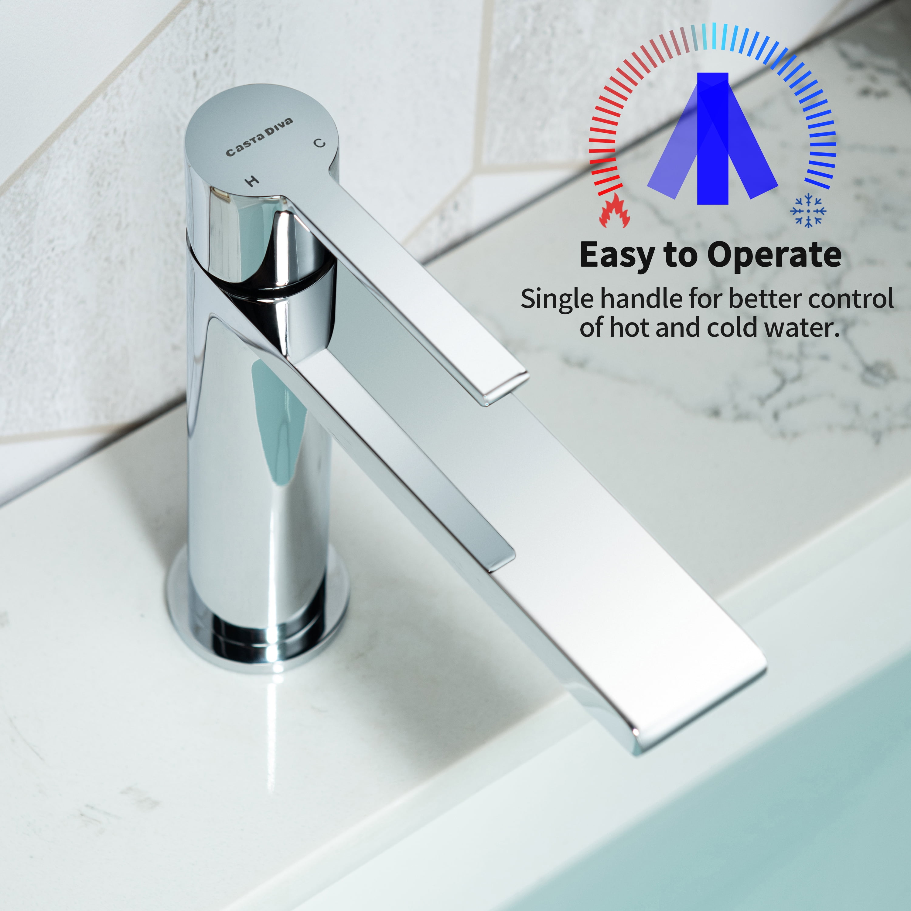 Casta Diva Chrome Single Handle Bathroom Sink Faucet for 1 Hole Sink, Brass Vanity Faucet incl. Deckplate