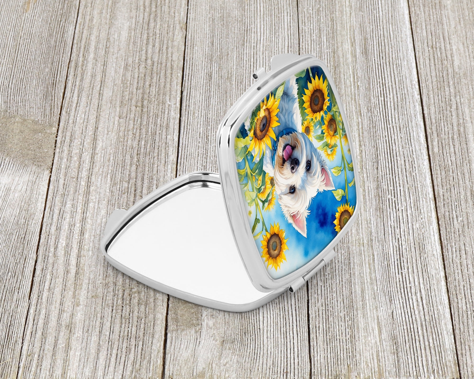 Westie in Sunflowers Compact Mirror 2.75 in x 3 in
