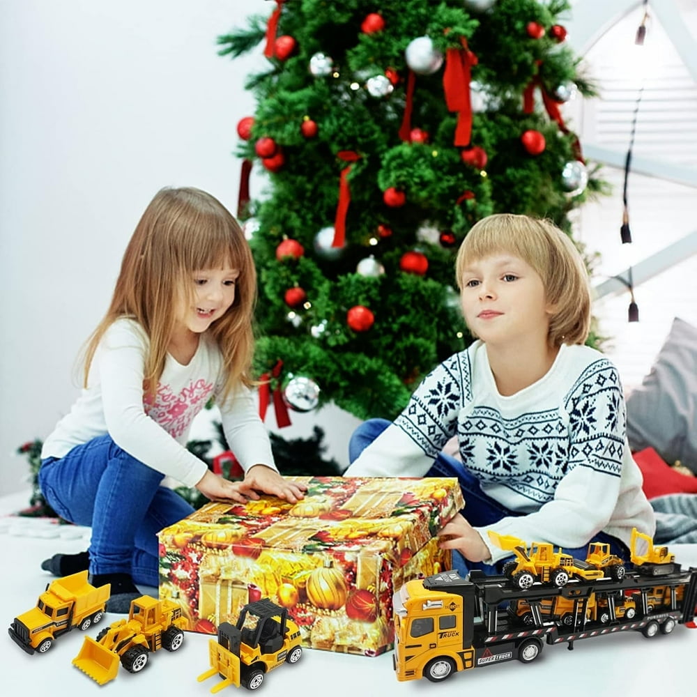 EIMELI Construction Truck Toy Die-cast Play Vehicle Set with 6Pcs Mini Crane Mixer Dump Excavator Car