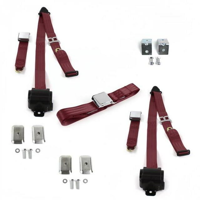 Kit de Ceinture de Sécurité de Banquette Rétractable Bordeaux 3 Points avec Fixations pour Jeep Cherokee 1984-2001 - 3 Ceintures
