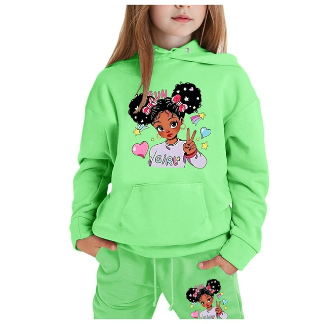 WEAIXIMIUNG Chandails en Molleton pour Filles Mode Décontractée Imprimée à Manches Longues avec Capuche et Pantalon Ensemble 3-4 Ans