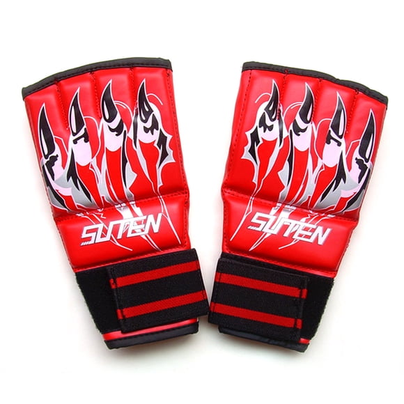 Suten Red Adult Eagle Claw Half-Finger MMA Gloves - High-Quality PU Leather with Thick Padding for Ultimate Protection and Shock Absorption in Training and Competition.