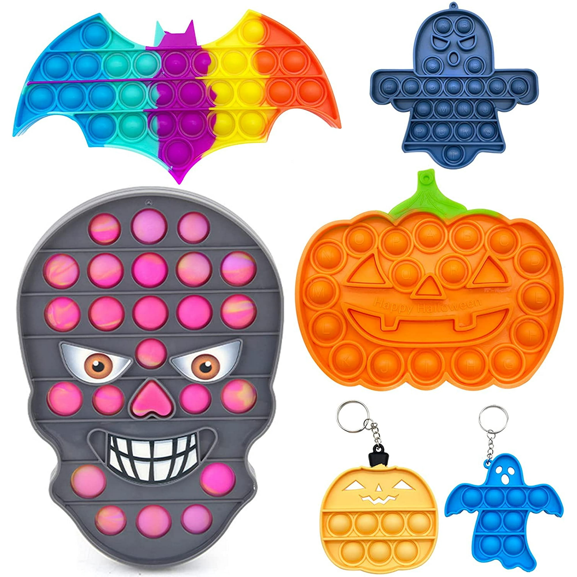 Ichudan 6 Pack Halloween Pop Fidget Toy Packs Skull Pumpkin Ghost Bat Push Bubble Popper Silicone Sensory Toy Party Favors Halloween Goody Bag Toys For Kids Boys Girls Adults With Adhdskull 6pc