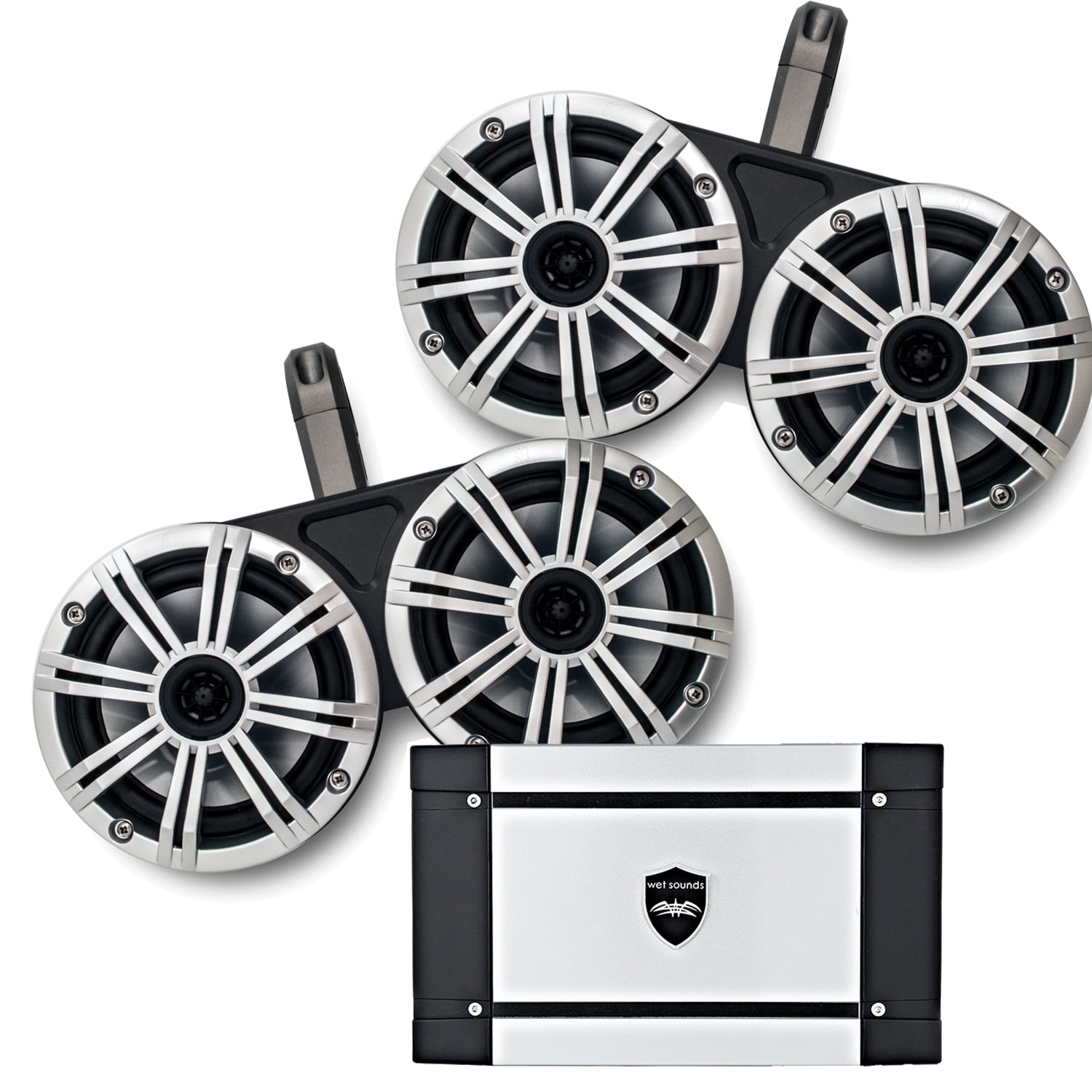 Kicker Marine Dual Wake Tower System w/ 4 Silver 6.5 Speakers, Wet