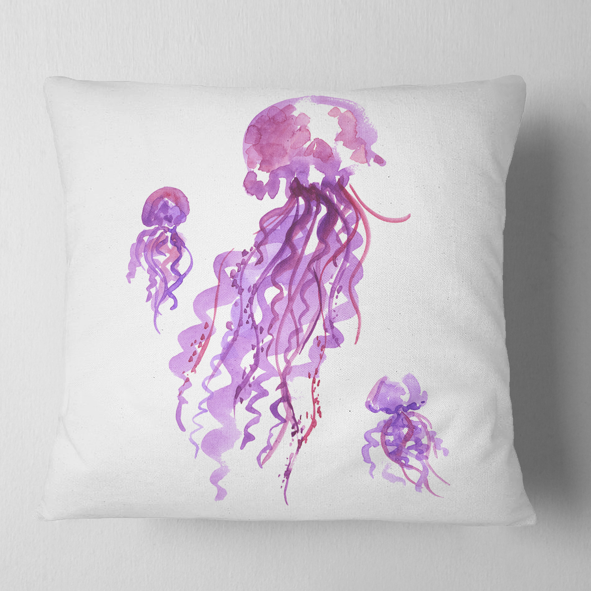Designart Purple Jellyfish Watercolor - Abstract Throw Pillow - 18x18