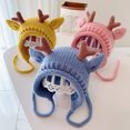 thumbnail image 2 of Cute Elk Antlers Baby Hat Winter Warm Knitted Baby Boy Girl Cap Ear Protection Hats Solid Color Kids Children Cap Beanies bonnet (yellow), 2 of 7