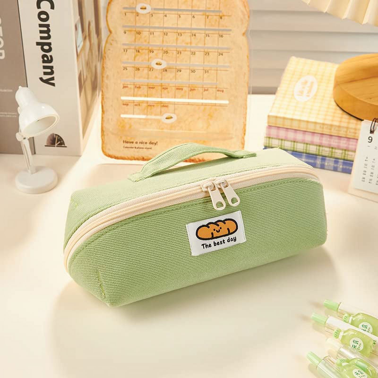 Green Oh Hey Embroidery Strap Pouch Slim Pencil Cases Light Stationery