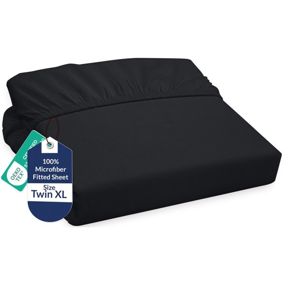 Royale Linens Fitted Sheet Twin XL - Ultra Soft 1800 Brushed Microfiber - Hotel Luxury Bottom Sheets - Wrinkle Free & Fade Resistant - Deep Pocket Fitted Sheet Only (Twin XL, Black)