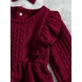thumbnail image 6 of Diconna Baby Girl Corduroy Ruffle Dress Toddler Long Sleeve Smocked Princess Party Dress Fall Winter Outfit Wine Red 12-18 Months, 6 of 8