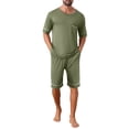 thumbnail image 2 of INSPIRE CHIC Men's Summer Short Sleeves Crew Neck with Pockets Nightwear Pajama Set XL Olive Green, 2 of 5
