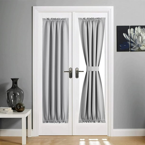 Cortina opaca para puerta francesa con luz lateral, aislante térmico, tratamiento de ventana que bloquea la luz, para puerta de vidrio estrecha, con bolsillo para barra y abrazadera, 1 panel