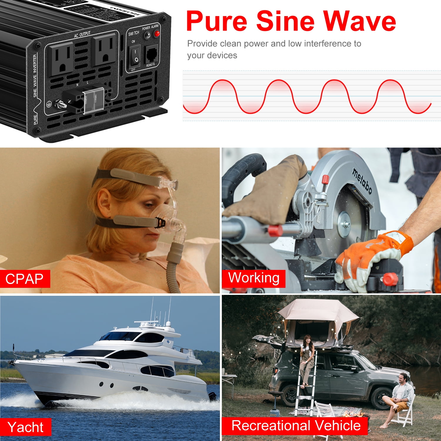 CNSWIPOWER Off Grid Power Inverter 24VDC to 120VAC/110VAC Pure Sine Wave Solar Converter 3000W