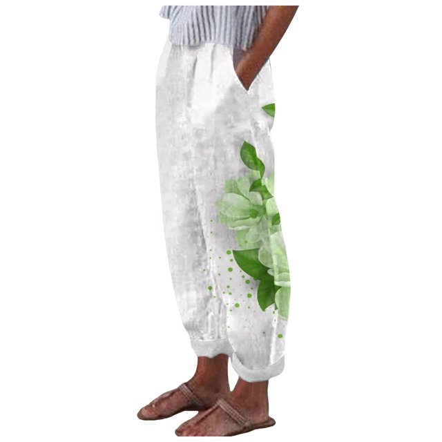 Pantalons Cargo pour Femmes, Mode Printemps Été, Pantalons Imprimés Décontractés avec Poches, Pantalons d'Été Verts TTG