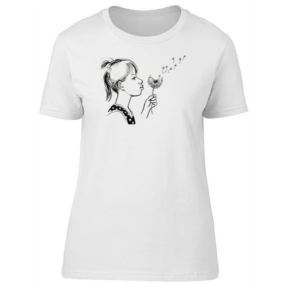 Girl Blowing Dandelion Sketch T-Shirt Women -Image by Shutterstock, Female Large