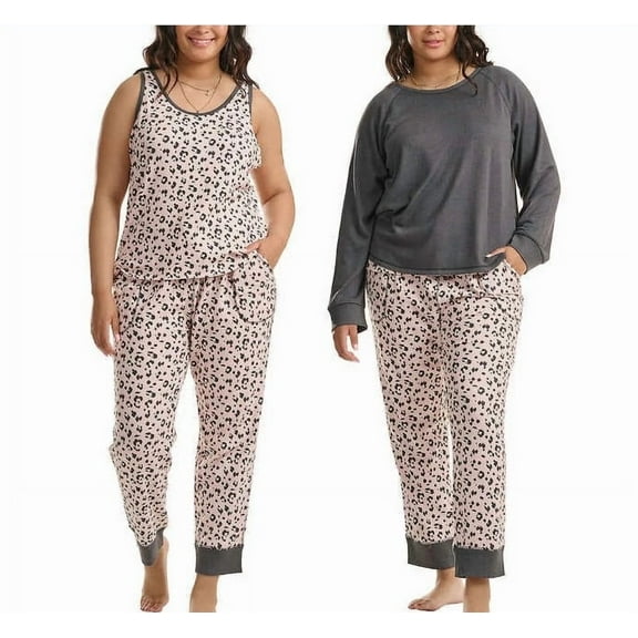 Karen Neuburger Women's 3-Piece Printed Soft Pajama Lounge Set (Gray, XXL)
