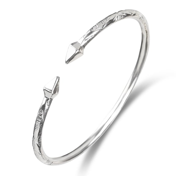 Solid .925 Sterling Silver Bangle Cuff Bracelet Large For Women Gold Plated Jewelry Stretch Bracelets Friendship Gift Birthday Gifts West Indian Bangle Pyramid Ends - 1 piece, size 10