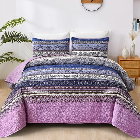 Set de edredón WONGS BEDDING Boho Queen de microfibra morada, 230 x 240 cm