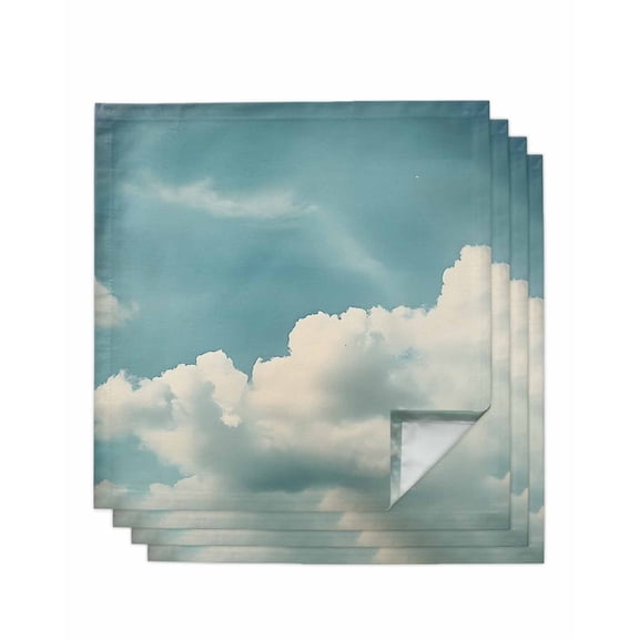 nqOlkjepod Light Blue Cloudy Sky Cloth Napkins Set of 4 Reusable Dinner Napkins, Modern Retro Clouds Scenery Cocktail Napkin Washable Table Napkins for Wedding/Holiday Party/Baby Shower 20"x20"