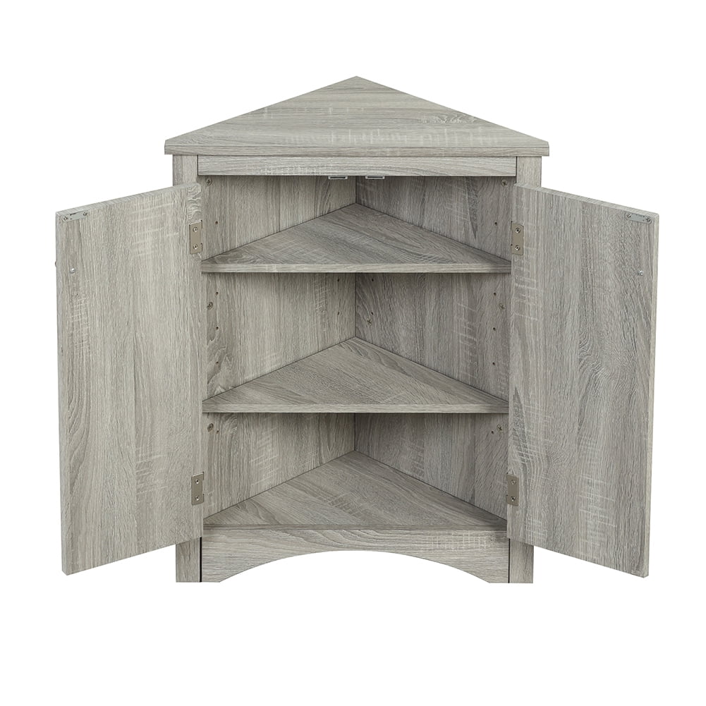 Kepooman Triangle Bathroom Floor Cabinet, Free Standing Wooden Storage Organizer with Adjustable Shelves, Multiple Tiers Storage Living Room Cabinet for Home, Oak Kepooman Triangle Bathroom Floor Cabinet, Free Standing Wooden Storage Organizer with Adjustable Shelves, Multiple Tiers Storage Living Room Cabinet for Home, Oak