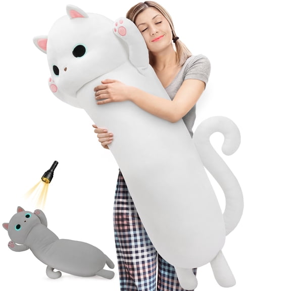 Muiteiur 43.3'' Glow in The Dark Cat Plush Body Pillow Large Cat Stuffed Animal Plush Toy