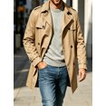 thumbnail image 4 of Spring Fall Men Double Breasted Casual Lapel Trench Coat Belted Windbreaker, 4 of 8