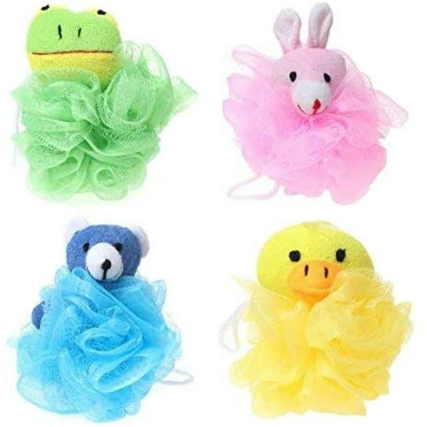 Cartoon Bath Pouf Puff Mesh Bath Sponges with Stuffed Animal Loofah (4 Pack) Walmart.ca