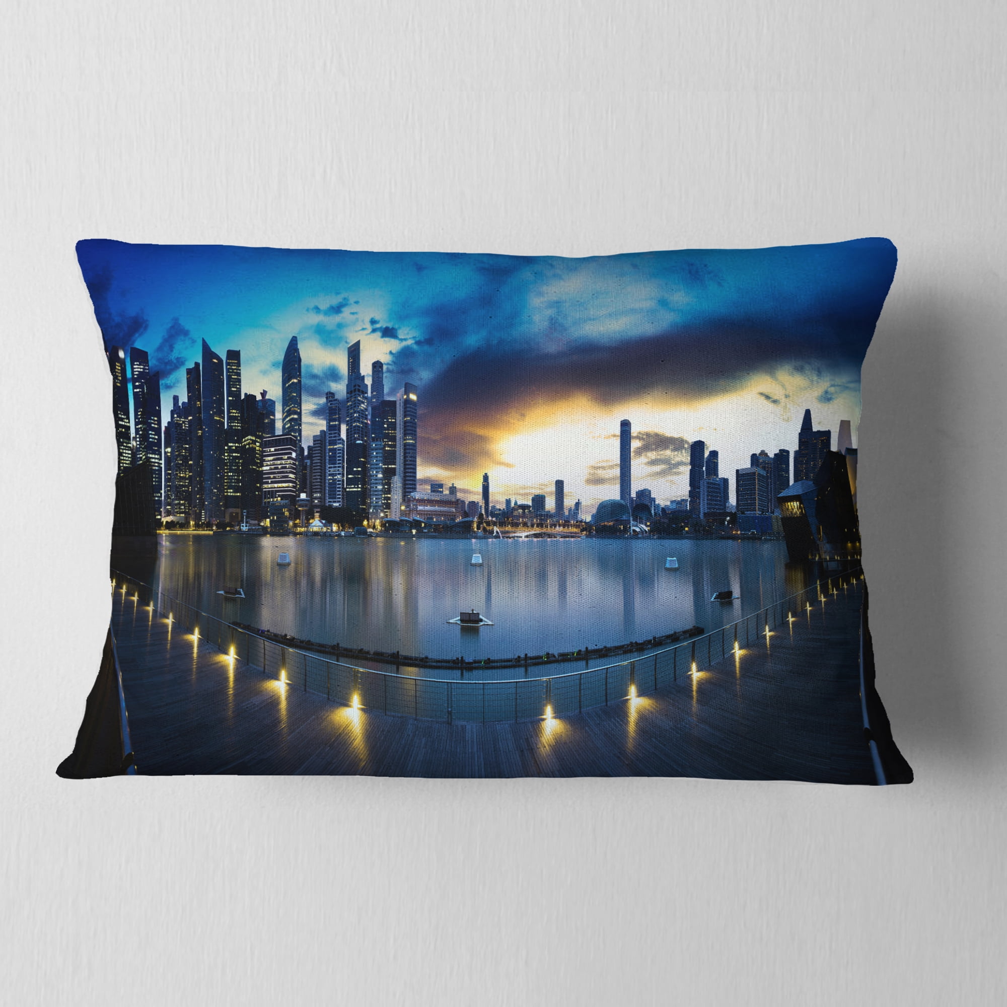 Designart 12" x 20" Blue Polyester Throw Pillow