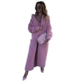 thumbnail image 1 of Suéter de punto con solapa de invierno para mujer, jersey de punto largo de talla grande y color liso con collage, 1 of 6