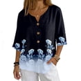 thumbnail image 2 of Boho Floral V Neck T Shirts for Women Cotton Linen 3/4 Sleeve Summer Beach Casual Tops #03Royal Blue XL, 2 of 6