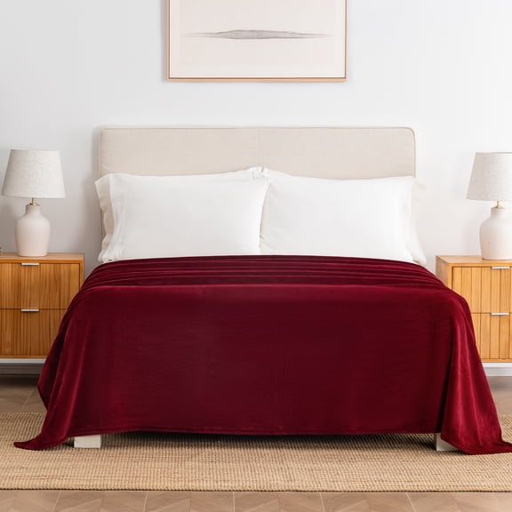 Berkshire Life Cozy Luxe Plush Bed Blanket, Crimson, Twin Size