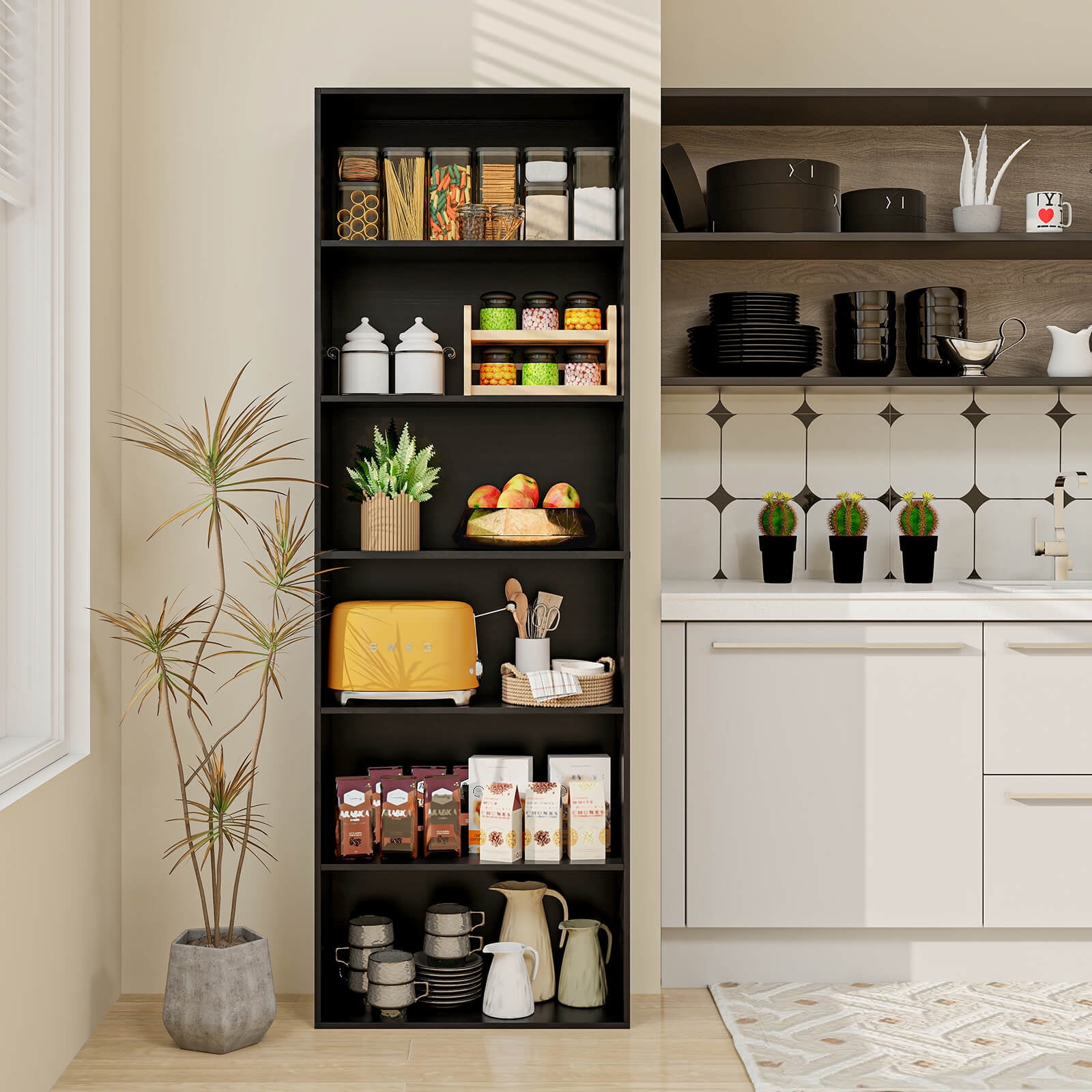Costway 70" Tall 6-Tier Bookcase with 6 Open Shelves Anti-Toppling Kits for Living Room Black