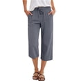 thumbnail image 2 of HKYNLAG Womens Capri Pants Cotton Linen Drawstring Elastic Waisted Casual Cropped Trousers with Pockets Gray 2XL, 2 of 6