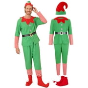 Christmas Elf Costumes Parent-Child Holiday Green Elf Outfits Xmas Family Matching Clothes for Kids Girls Boys Women Men