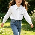 thumbnail image 4 of Fancifize Long Sleeve Shirts for Girls Collared Button Up School Uniform Blouses Kids Casual Solid Color Tops, 4 of 6